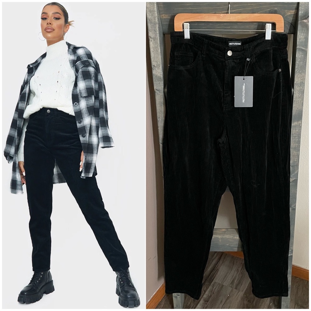 PrettyLittleThing Black Corduroy Mom Jeans